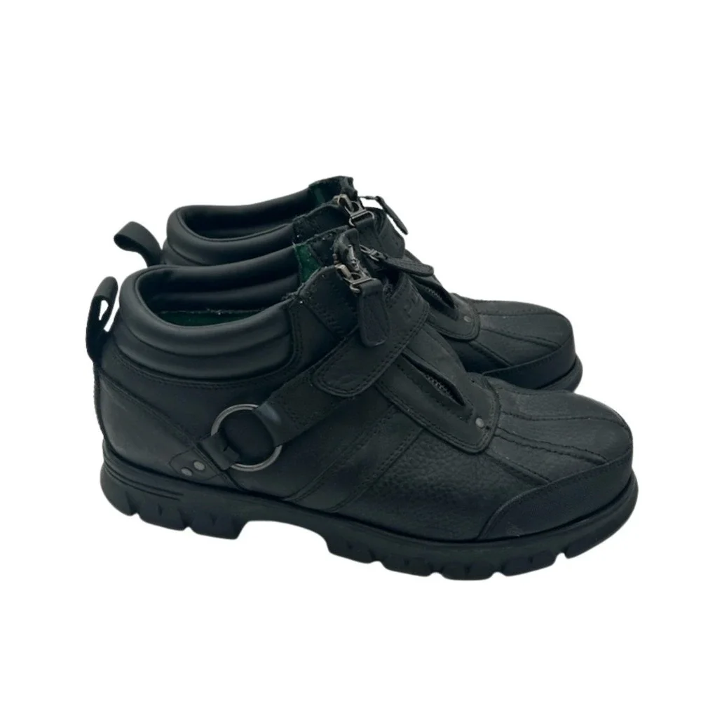 Polo Ralph Lauren Conquest Boots Men's Size 11D Black Leather Zip Duck Boots